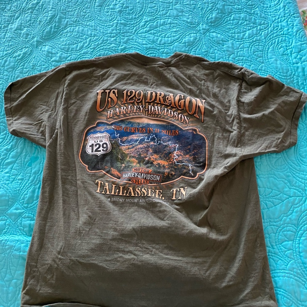 Harley-Davidson Green Short Sleeve Tee with Scenic Graphic